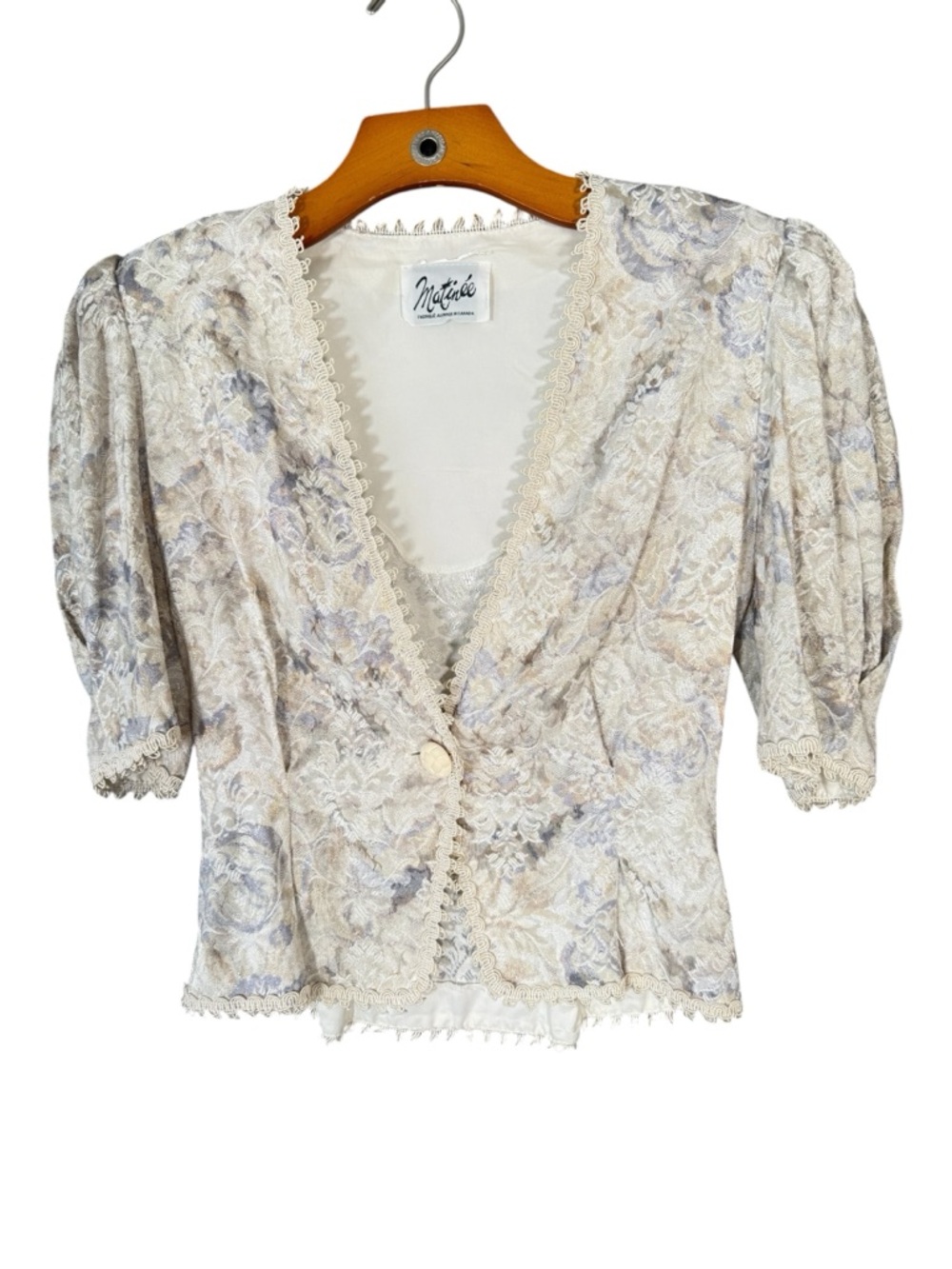 Vintage Pastel Floral Puff Sleeve Short Sleeve Blazer Coquette Romantic S